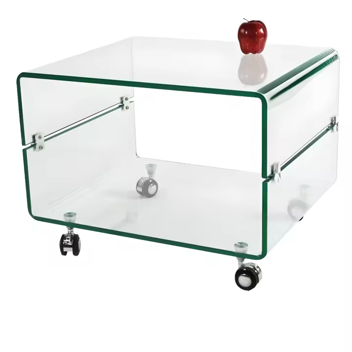 Mesa Auxiliar De Cristal Curvado Con Ruedas- 60 x 40 cm - DECOLUNAHOME - 1