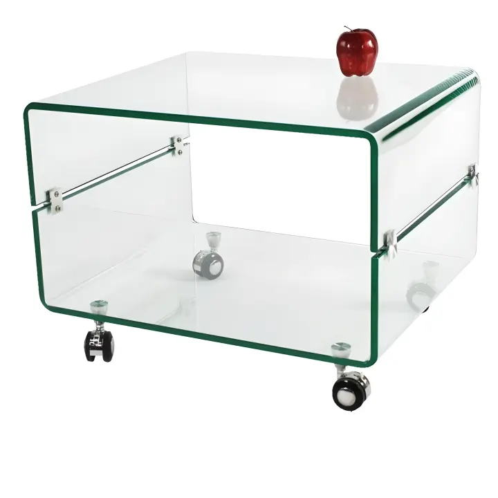 Mesa Auxiliar De Cristal Curvado Con Ruedas- 60 x 40 cm - DECOLUNAHOME - 1