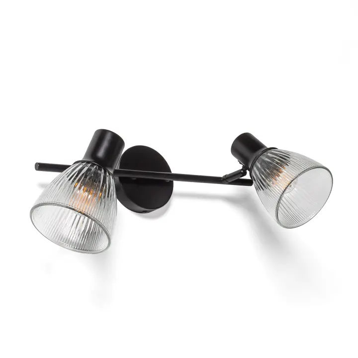Ledkia Aplique de Pared Metal y Cristal Aron 2 Focos Negro - 1