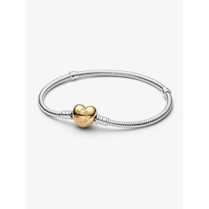 Pandora - Pulsera de Cadena de serpiente con Cierres de corazón Moments - Plata de ley y Baño de Oro de 14 K - 1
