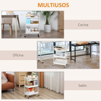 HOMCOM Carrito de Cocina con Ruedas Carro de Almacenamiento con Cajón Extraíble 2 Cestas y Frenos para Baño Salón Dormitorio 43,9x30,5x75,6 cm Blanco - details 2