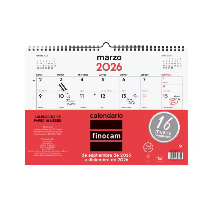 Finocam - Calendario Neutro Pared 16 Meses 2025 2026 Neutro Septiembre 2025 - Diciembre 2026 (16 meses) Español - 1