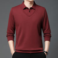 Camisa Polo Casual Para Hombres De Color Sólido Con Bloqueado Cómodo Para Todas Las Estaciones Versátil Top Antigüedad Doble - details 14