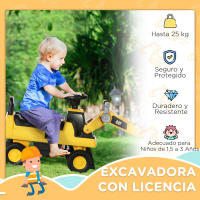 HOMCOM Tractor Correpasillos con Licencia Caterpillar Excavadora para Niños de 18 a 36 Meses con Pala Delantera y Bocina Carga 25 kg 78x29,5x54 cm Amarillo - details 3