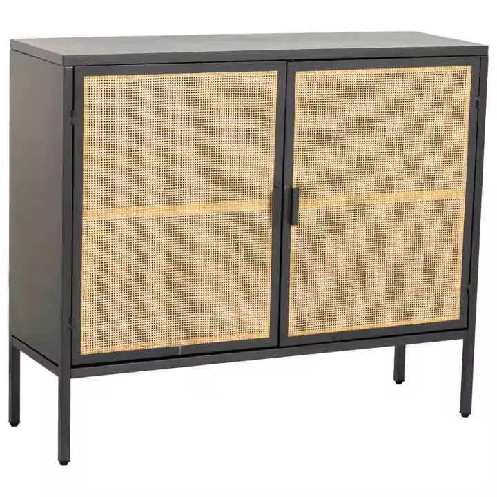 Aparador de metal y madera 2 puertas, negro 100x32x85h cm - 1