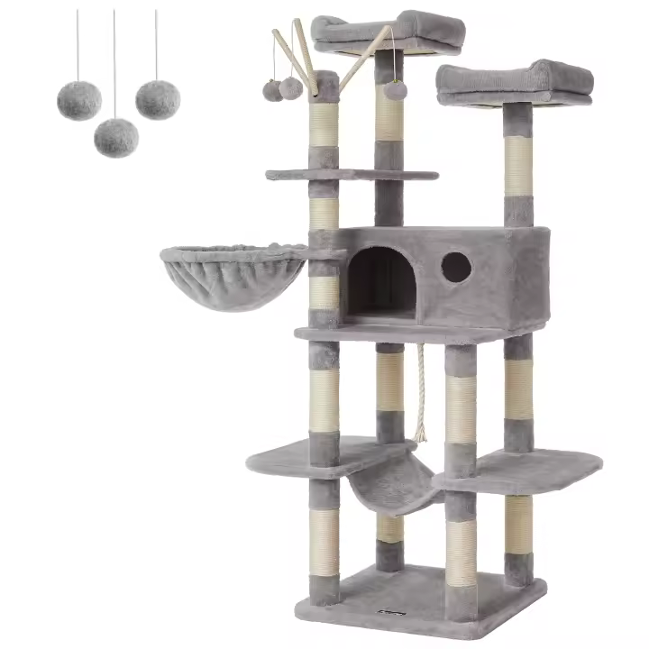 FEANDREA Árbol para Gatos, XXL, 164 cm, Gris Claro - 1