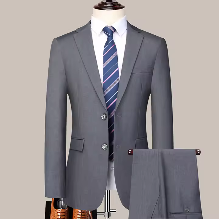 Traje De Boda Para Hombre Estilo Coreano Ajustado Dos Botones Conjunto Formal Con Pantalones De Alta Calidad Para Todas Las Estaciones - 1