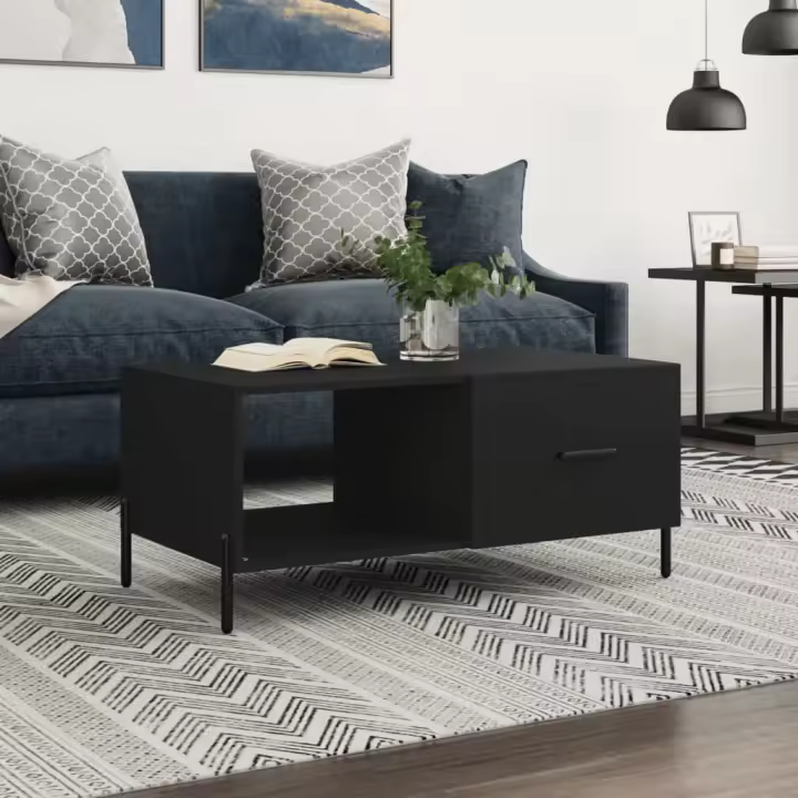 vidaXL Mesa de centro madera contrachapada negro 90x50x40 cm - 1