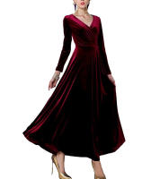 Vestido Largo De Veludo Elegante Para Fiesta De Noche V-Neck Vestido Formal De Mujer Vestido Maxi De Autum 2023 Cierre Pullover Polyester - details 4