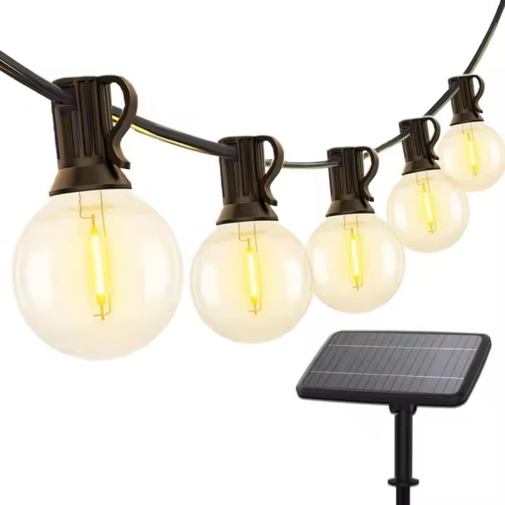 Guirnaldas 25 LED Luces Exterior Solar Bombilla, 7.62M G40 Cadena de Luces, 25+2 LED Luces Led Solares Exteriores, Impermeable 8 Modos Guirnaldas Luminosas Exterior y Interior para Jardín Boda Casa Fiesta Navidad - 1