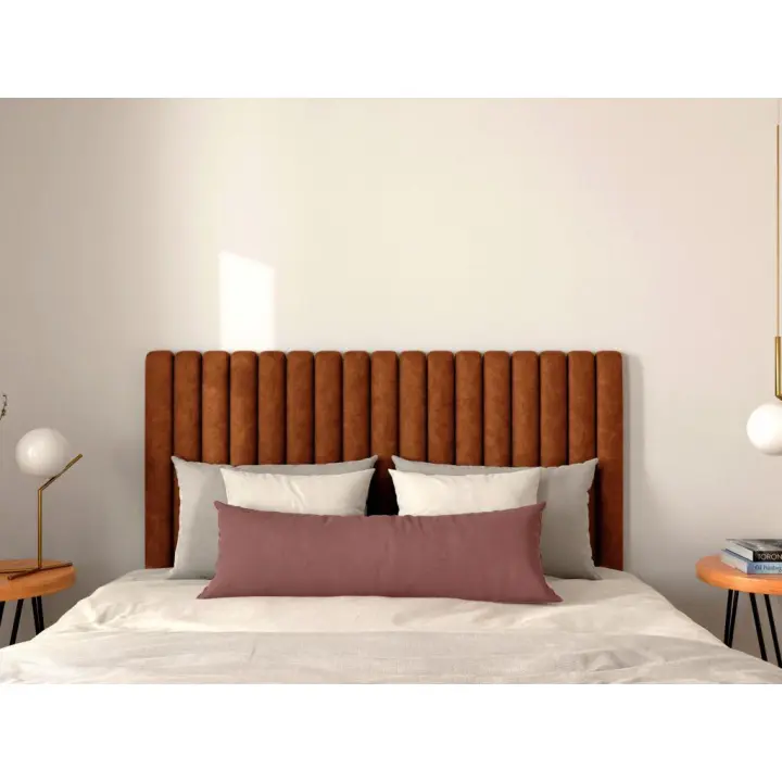 Vente-unique - Cabecero tapizado con costuras verticales - 150 cm - Tela - Terracota - SARAH - 1