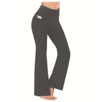 Pantalones De Yoga Flared Para Mujer Cintura Alta Con Bolsillos Pantalones Deporte Casual Cruzados De Polyester - details 7