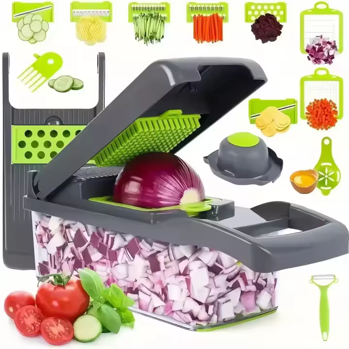 Cortador De Verduras Multifuncional 14/16 En 1 Con Mango Para Quitar La Película Y Cortar Alimentos Eco-amigable Plástico Y Acero Inoxidable Para Cocina - 1