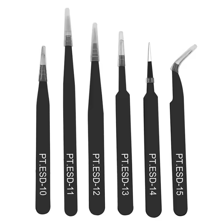 Set De 6 Pinzas De Extensión De Pestañas En Acero Inoxidable Antiestático Herramientas De Maquillaje Para Extensiones De Pestañas - 1