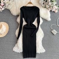 Vestido De Encaje Con Manga Larga Para Mujer Ropa De Fiesta Retro O-Neck Ajustado Estilo Coreano Poliéster Mid-Calf - details 29