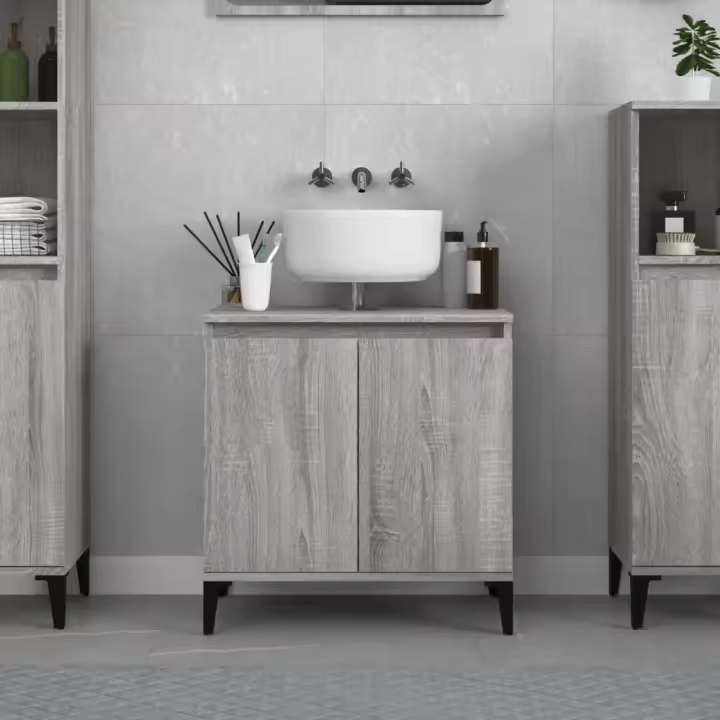 vidaXL Armario de lavabo madera contrachapada gris Sonoma 58x33x60 cm - 1