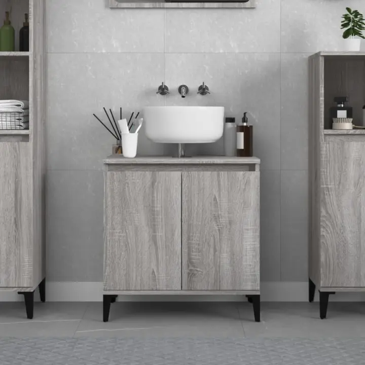 vidaXL Armario de lavabo madera contrachapada gris Sonoma 58x33x60 cm - 1