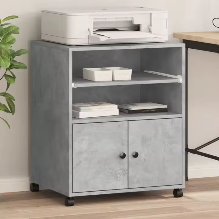 vidaXL Soporte para impresora con ruedas gris hormigón 60x48x74 cm - 1