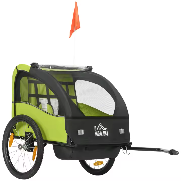 HOMCOM Remolque de Bicicleta para Niños +18 Meses Cochecito para Transporte de 2 Plazas con Cinturón de Seguridad Espacio de Almacenamiento y Sistema de Amortiguador 140x88x90 cm - 1