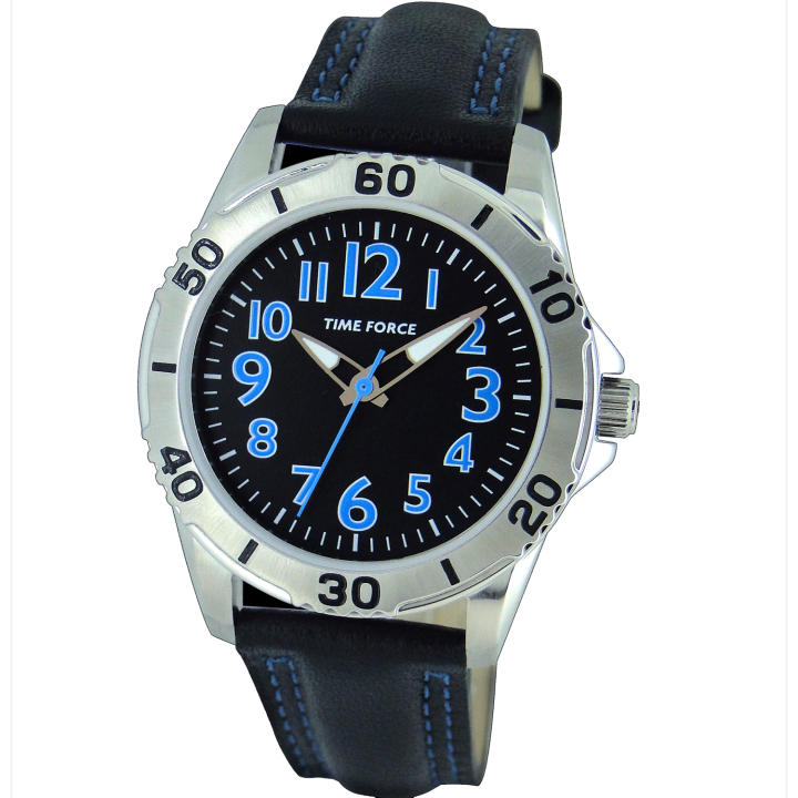 Time Force Tf4137b01 Reloj Analógico Para Chico Chica. Color Negro. Esfera Negra. Números en Azul. 50 Metros.