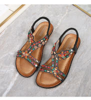 Zapatos de playa con diamantes de imitación 2025, cabeza redonda, tacón plano de alta gama, estilo hueco, cómodos zapatos de mujer para pleno verano - details 36