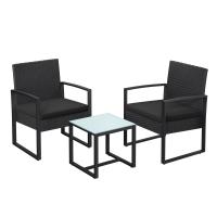 Conjunto de muebles de ratán para jardín de 3 piezas, incluye 2 sillas y 1 mesa de centro, fácil montaje, perfecto para balcón y terraza, disponible en negro y beige, negro y blanco, todo negro - details 7