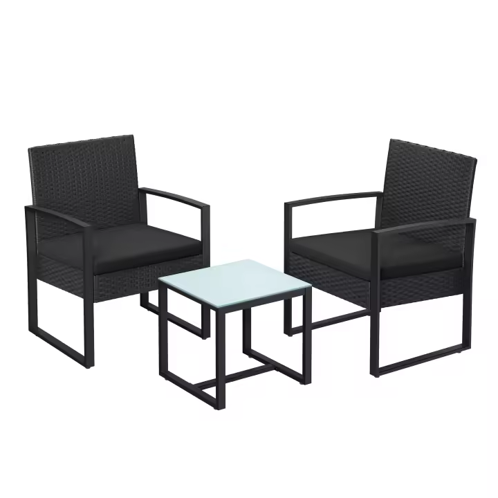 Conjunto de muebles de ratán para jardín de 3 piezas, incluye 2 sillas y 1 mesa de centro, fácil montaje, perfecto para balcón y terraza, disponible en negro y beige, negro y blanco, todo negro - 1