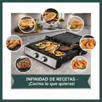 GAVATECH Parrilla Eléctrica y Grill 1500W, Apertura 180º, Control de Temperatura y Temporizador, Placas Antiadherentes 26x16.5 cm, Acabado en Acero Inoxidable. - details 0