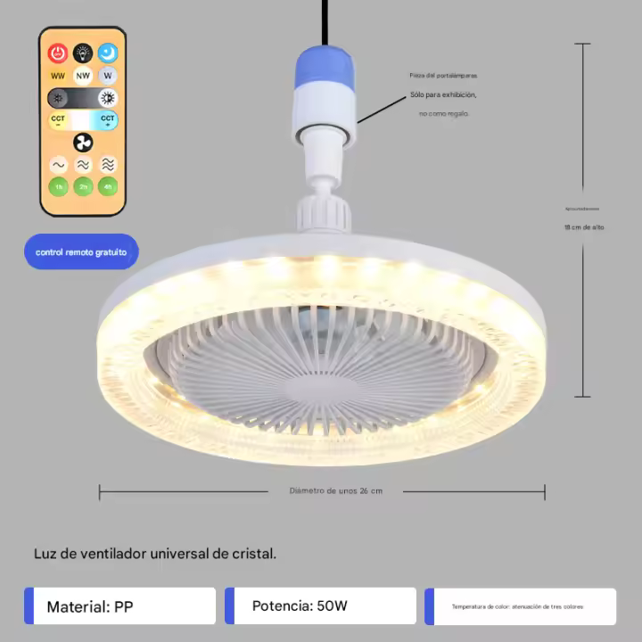 Ventilador de techo Pequeño con Luz, Modern VENTILADOR DE Techo de cristal de 10 Luces, 3 temperaturas de color y velmodades de Viento ajustables, ventilador de techo LED E27 para baño, dormitorio, garaje y habitación infantil, Blanco. - 1