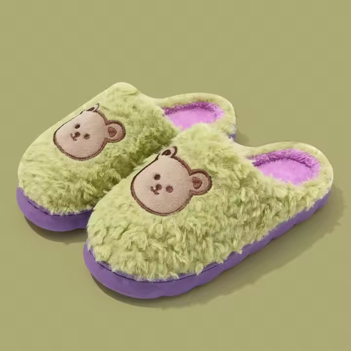 Zapatillas De Mujer De Invierno Confortables Y Ligeras Con Diseño De Oso De Dibujos Animados Suaves Y Antideslizantes Para Uso Doméstico Y Coupladas - 1
