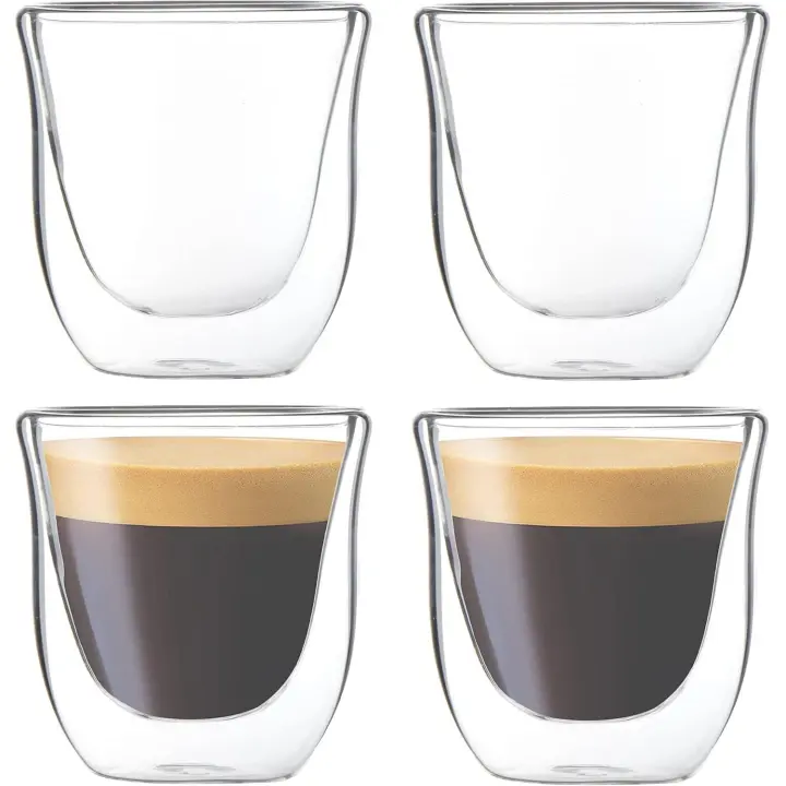 Paquete de 4 tazas de café espresso de 80 ml, tazas de café espresso con aislamiento térmico de doble pared, tazas de café de vidrio - 1