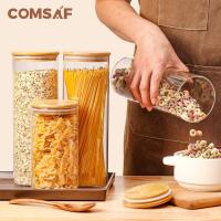 Recibidor de Vidrio para comprar espaguetis y Pasta de 2000ml with Tapa, Juego de 3, Tarro hermético Alto transparent - details 1