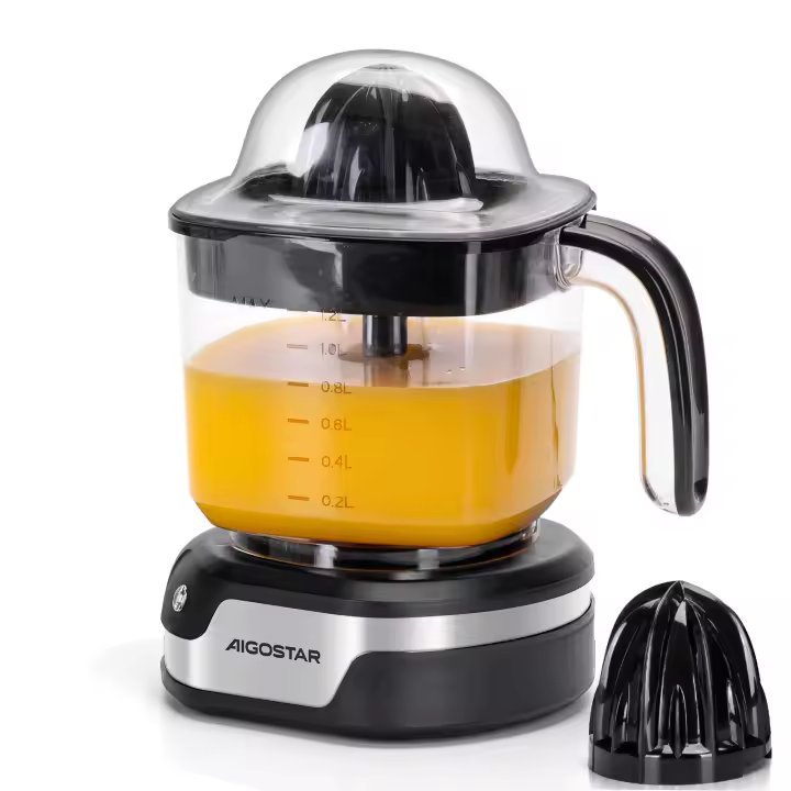 electric orange squeezer - stainless steel, 1.2 l capacity, silence, two-way rotation, 2 cones of different sizes, led indicator, 40w. - 1