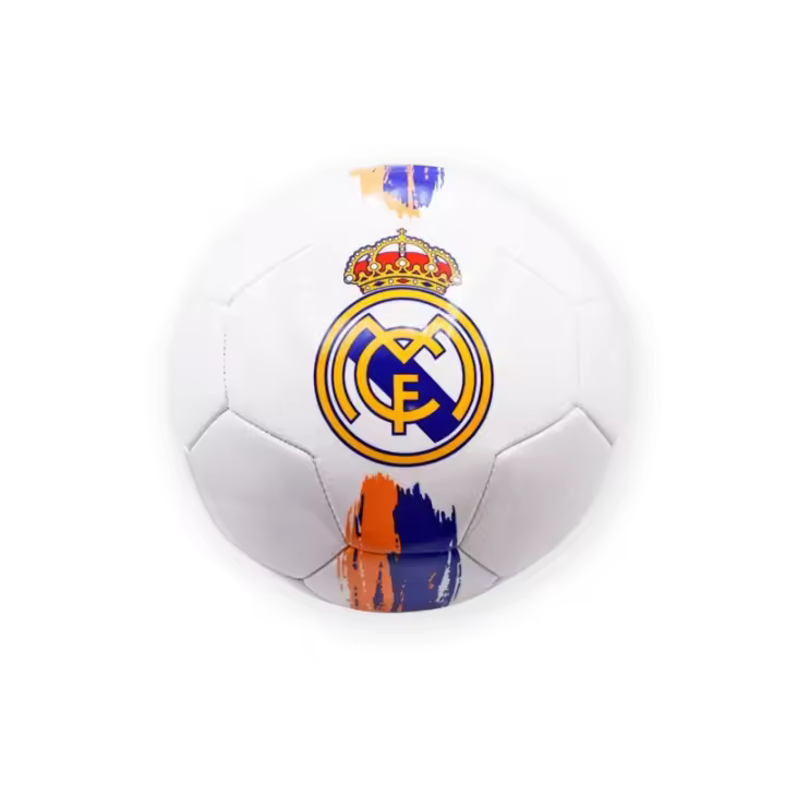 Balón Real Madrid blanco con detalles naranjas y azules talla 5 tamaño similar al reglamentario producto oficial RM7BG74 - 1