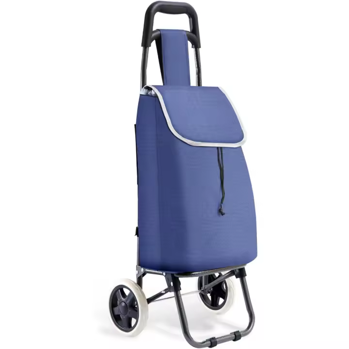Carrito de compras, carrito de supermercado plegable con ruedas, duradero y portátil, azul, carrito plegable personal para comestibles, bolsa extraíble, bolsa de compras - 1