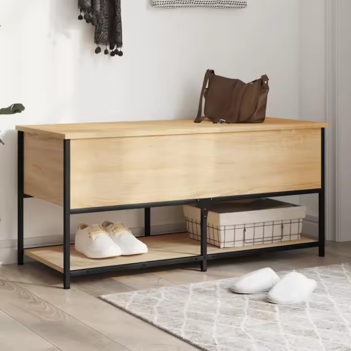 vidaXL Banco almacenaje madera ingeniería roble Sonoma 100x42,5x47 cm - 1