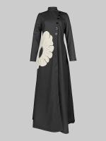 Vestido Midi De Noche Elegante Para Mujer Con Estampado De Flores Largo Manga Full Cuello Alto Negro Vestido A-Line Nueva Otoño 2024 - details 1