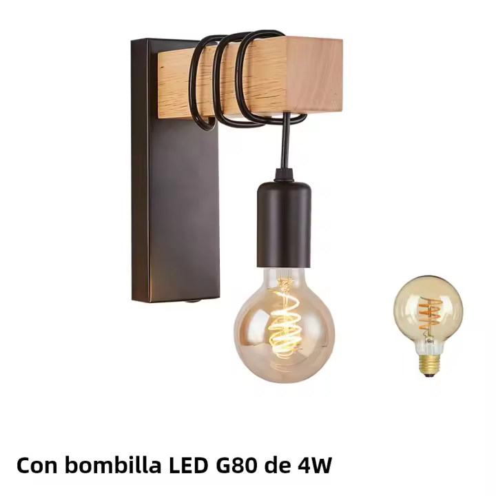 Lámpara De Pared Retro En Madera Vintage E27 Iluminación Para Decoración Interior Del Hogar Sala De Estar Dormitorio Lámpara De Noche - 1