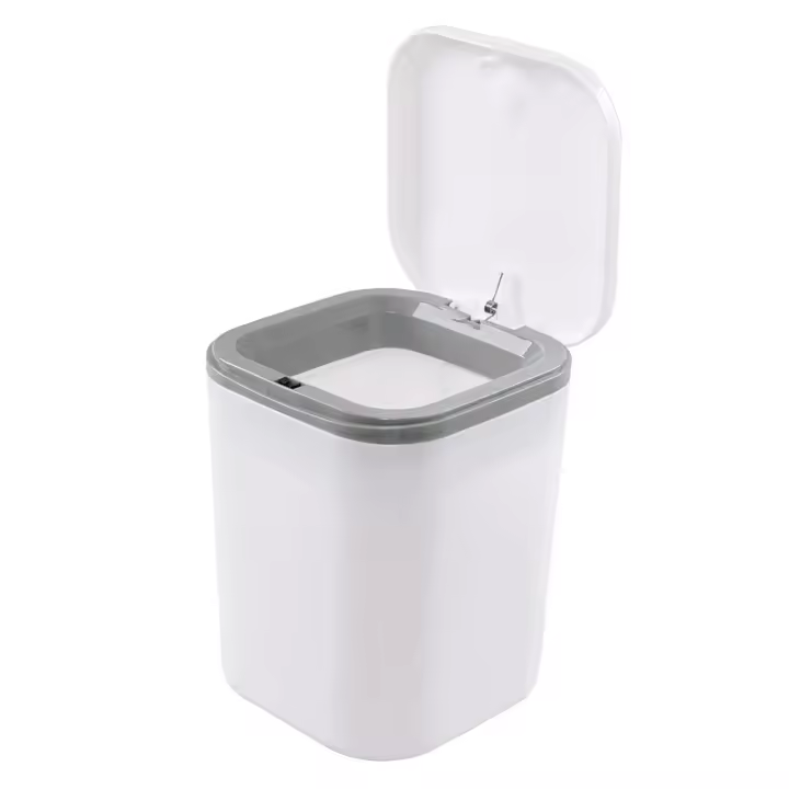 Mini bote de basura de escritorio de 2 litros, botes de basura de escritorio pequeños de plástico, color blanco - 1