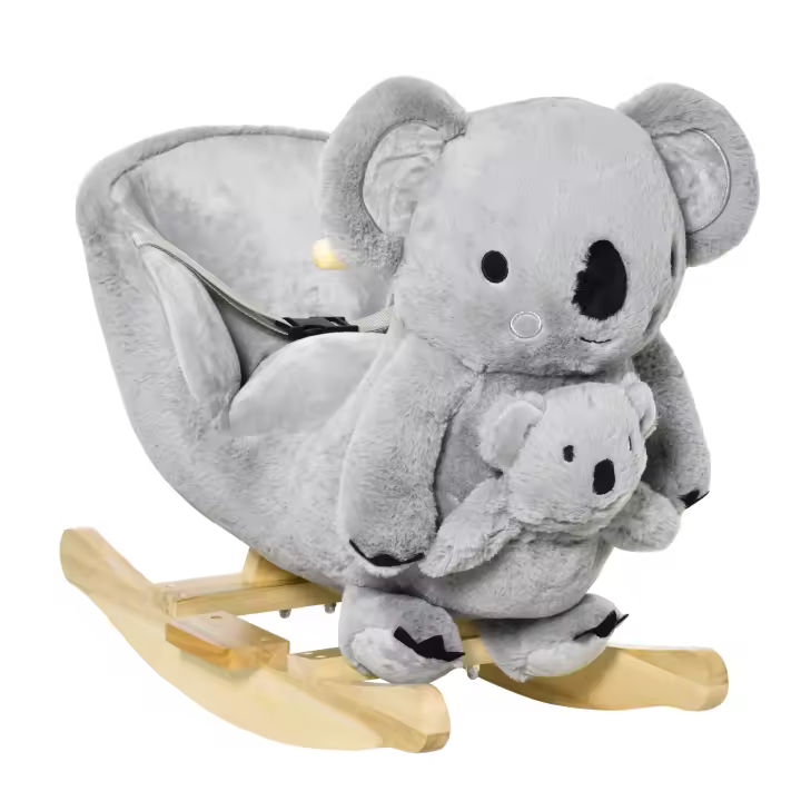 HOMCOM Caballito Balancín Infantil en Forma de Koala con Títere para Bebés 18-36 Meses con Sonido Cinturón de Seguridad y Reposapiés 60x33x50 cm Gris - 1
