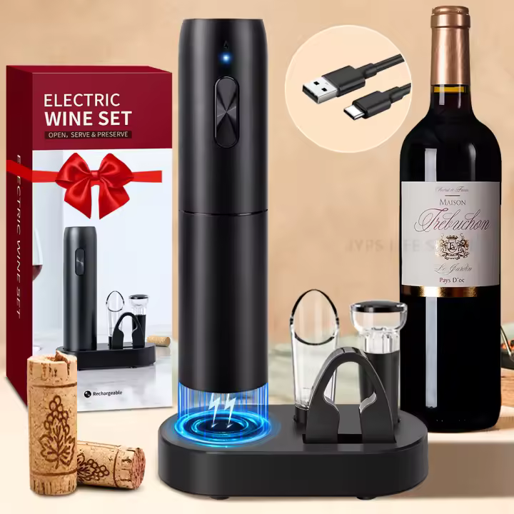 Juego De Abrevidrios Eléctrico Con Base De Carga Automático Descorchador De Tapa Para Cocina Bar Fiesta Regalos - 1