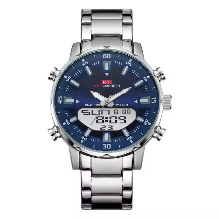 Reloj De Pulsera De Cuarzo Para Hombre KAT-WACH 2024 Lujo Original Impermeable Digital Con Mostrador De Tiempo Multizona Y Luz LED - 1