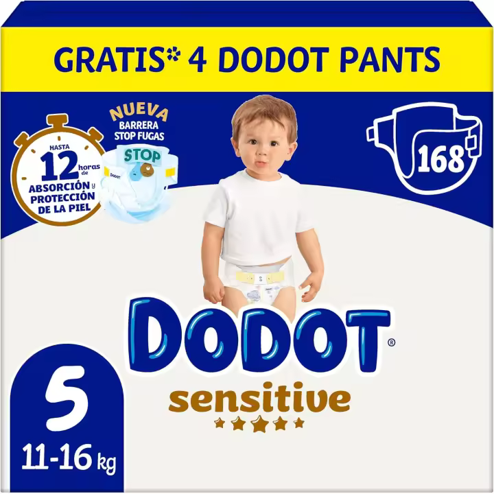 Dodot Pañales Bebé Sensitive, Talla 5 (11-16 kg), 168 Pañales + 4 Pants Regalo, Nº1 en Proteccion de la Piel de Dodot (2x84) - 1