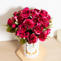 Bouquet De Rosas Artificiales De Seda Para Decoración De Hogar Y Fiestas Falsas Flores Para Vaso Exterior Decoración De Otoño Para Boda Y Holiday - details 0