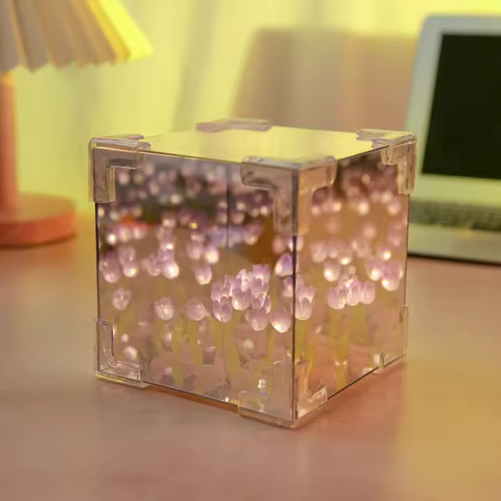 Lámpara De Mesa LED De Noche Con Diseño De Flor Y Nube 3D DIY Regalo Para Dormitorio Decoración De Mesa Con Espejo Incluida - 1