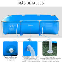 Outsunny Piscina Desmontable Tubular 252x152x65 cm o 292x190x75 cm con Depuradora de Cartucho 1200L/H Piscina Rectangular de Exterior para Adultos y Niños 2163L Azul - details 6