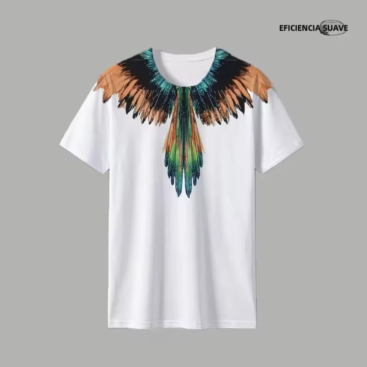Camiseta De Hombros Con Gradiente Para Parejas Estilo Americano Para Hombres Y Mujeres Con Impresión 3D En Mangas Cortas. Adecuada Para Todas Las Estaciones. Material De Poliéster. Talla Verdadera. - 1