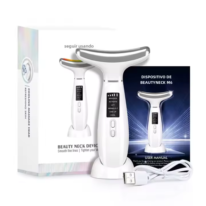 Dispositivo de belleza de fototerapia LED de microcorriente EMS, mejora y elimina arrugas del cuello, masajeador Facial de doble barbilla con carga - 1