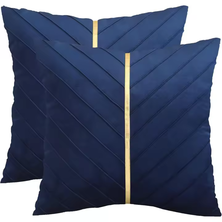 Funda de cojín decorativa de terciopelo de 45 x 45 cm, paquete de 2, con funda de cojín decorativa de cuero dorado, para sala de estar, dormitorio, sofá - 1