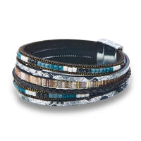 Pulsera De Cuero Genuino De Moda Con Hebillas Tejidas Y Cuentas Bohemias Para Mujer Y Adolescentes Cierre Magnético Hecho a Mano - details 17